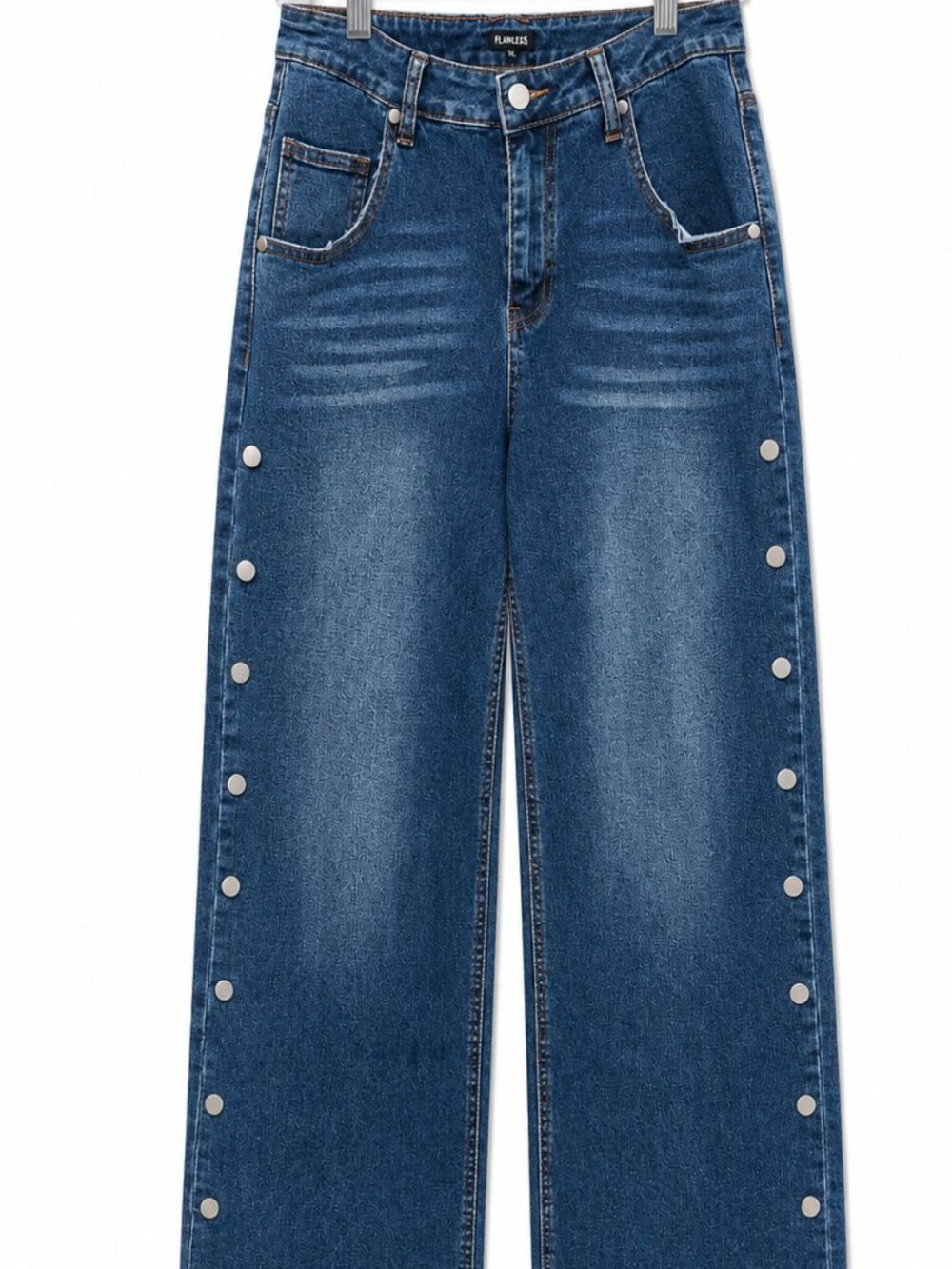 Flamingals Medium Wash Wide Leg Snap Side Denim Jeans Size M 262424 XH